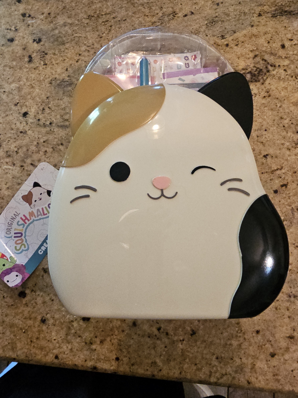 New Squishmallows Cat Activity Case - White, Black, Tan
